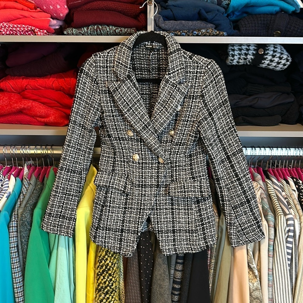 SHEIN black/white plaid double breasted blazer size XS